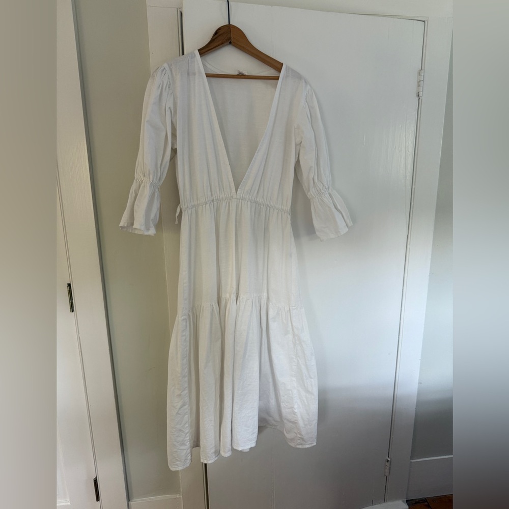 White Linen Tiered Maxi Dress - Picture 2 of 8
